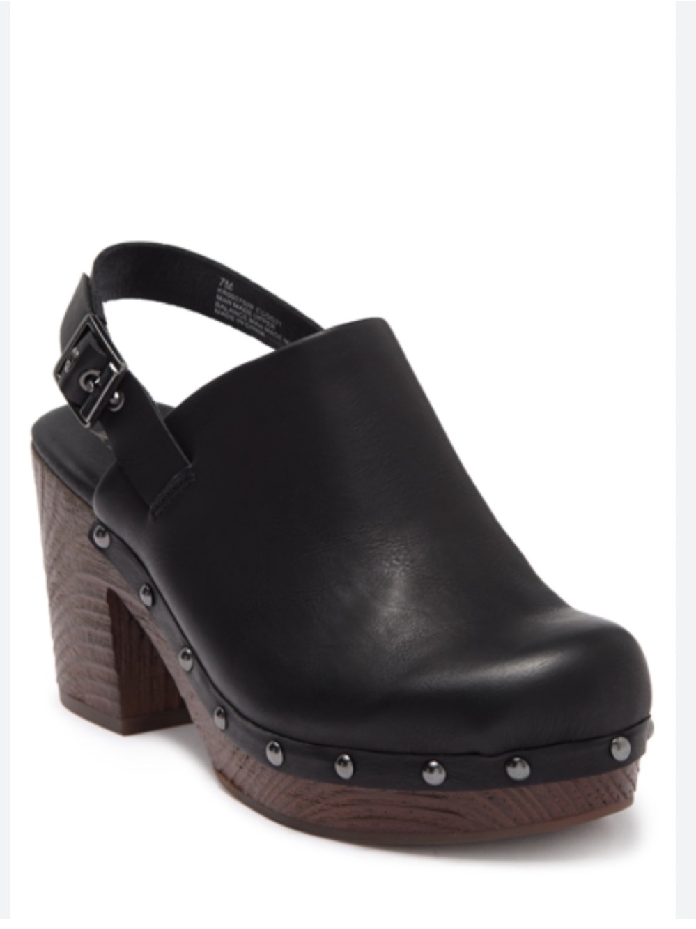 Kork-Ease Black Leather Studded Wood-Effect Platform Clogs 9